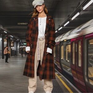 POL Oversized Red and Black Plaid Coat